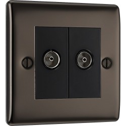 BG Electrical NBN61 Nexus Metal Black Nickel Double Co-Ax Aerial Socket for TV or FM