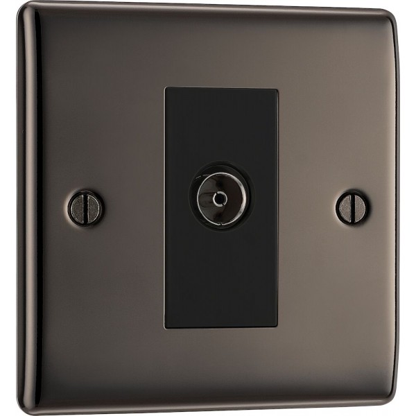 BG Electrical NBN62 Nexus Metal Black Nickel Single Isolated Co-Ax Aerial Socket for TV or FM