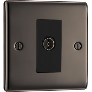 BG Electrical NBN62 Nexus Metal Black Nickel Single Isolated Co-Ax Aerial Socket for TV or FM