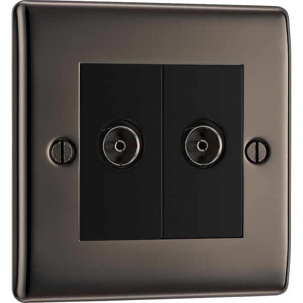 BG Electrical NBN63 Nexus Metal Black Nickel Double Isolated Co-Ax Aerial Socket for TV or FM
