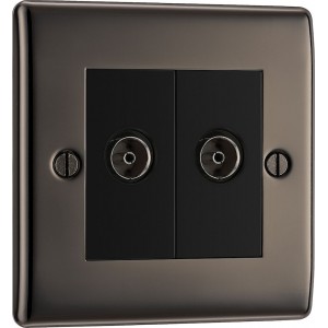 BG Electrical NBN63 Nexus Metal Black Nickel Double Isolated Co-Ax Aerial Socket for TV or FM