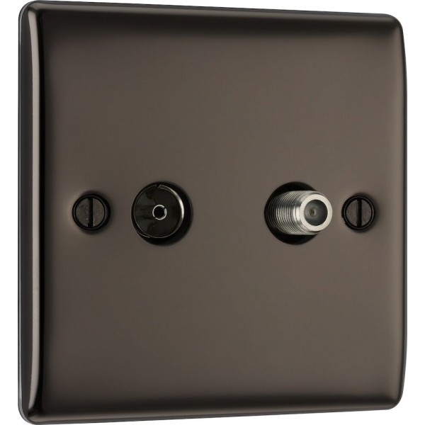 BG Electrical NBN65 Nexus Metal Black Nickel TV/FM/SAT Co-Ax Socket