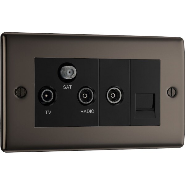 BG Electrical NBN68 Nexus Metal Black Nickel Screened Triplex TV/FM/SAT Socket With BT Return