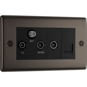 BG Electrical NBN68 Nexus Metal Black Nickel Screened Triplex TV/FM/SAT Socket With BT Return