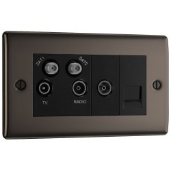 BG Electrical NBN69 Nexus Metal Black Nickel Screened Quadplex 2 x SAT/TV/FM Socket with Return and BT Outlet