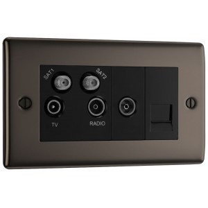 BG Electrical NBN69 Nexus Metal Black Nickel Screened Quadplex 2 x SAT/TV/FM Socket with Return and BT Outlet