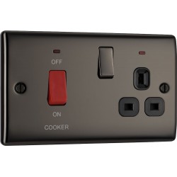 BG Electrical NBN70B Nexus Metal Black Nickel 45A Cooker Control Unit With 13A Socket And LED Indicators Black Inserts