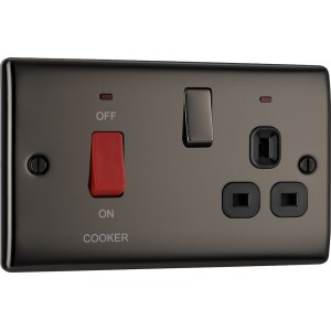 BG Electrical NBN70B Nexus Metal Black Nickel 45A Cooker Control Unit With 13A Socket And LED Indicators Black Inserts