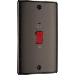 BG Electrical NBN72 Nexus Metal Black Nickel 45A Large Plate Double Pole Switch With LED Indicator