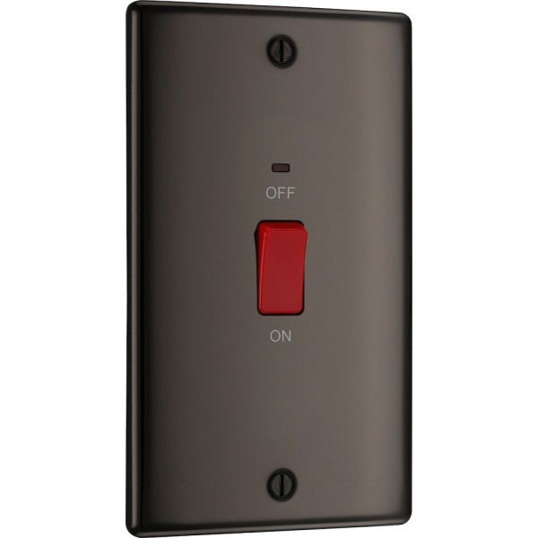 BG Electrical NBN72 Nexus Metal Black Nickel 45A Large Plate Double Pole Switch With LED Indicator