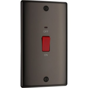 BG Electrical NBN72 Nexus Metal Black Nickel 45A Large Plate Double Pole Switch With LED Indicator