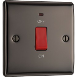 BG Electrical NBN74 Nexus Metal Black Nickel 45A Square Plate Double Pole Switch With LED Indicator