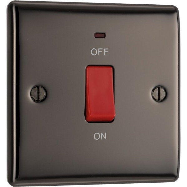 BG Electrical NBN74 Nexus Metal Black Nickel 45A Square Plate Double Pole Switch With LED Indicator