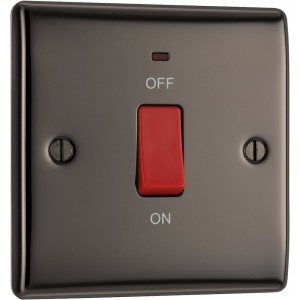 BG Electrical NBN74 Nexus Metal Black Nickel 45A Square Plate Double Pole Switch With LED Indicator