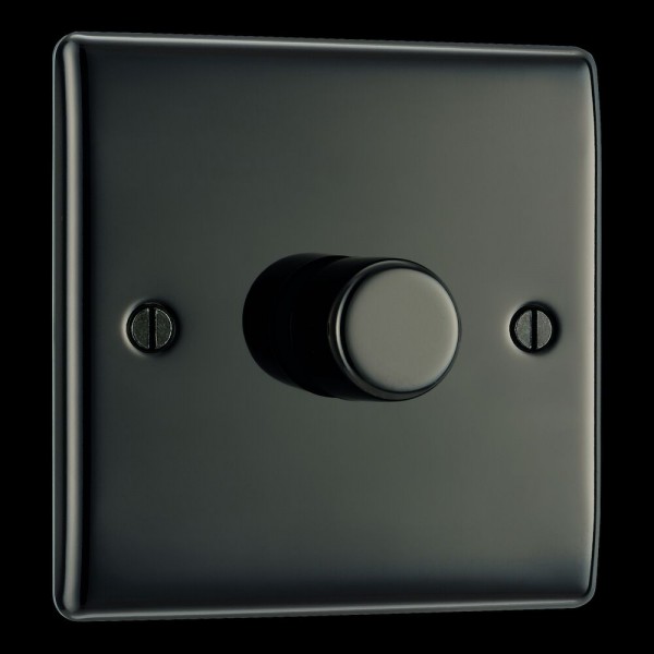 BG Electrical NBN81 Nexus Metal Black Nickel Single Dimmer Switch 2 Way Trailing Edge 200W