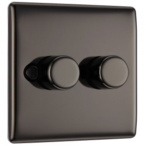 BG Electrical NBN82 Nexus Metal Black Nickel Double Dimmer Switch 2 Way Trailing Edge 200W