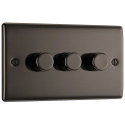 BG Electrical NBN83 Nexus Metal Black Nickel Triple Dimmer Switch 2 Way Trailing Edge 200W