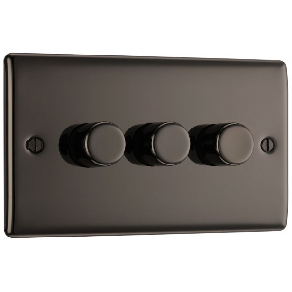 BG Electrical NBN83 Nexus Metal Black Nickel Triple Dimmer Switch 2 Way Trailing Edge 200W