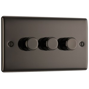 BG Electrical NBN83 Nexus Metal Black Nickel Triple Dimmer Switch 2 Way Trailing Edge 200W