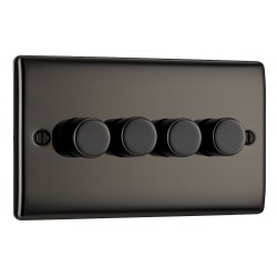 BG Electrical NBN84 Nexus Metal Black Nickel Quadruple Dimmer Switch 2 Way Trailing Edge 200W