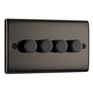BG Electrical NBN84 Nexus Metal Black Nickel Quadruple Dimmer Switch 2 Way Trailing Edge 200W