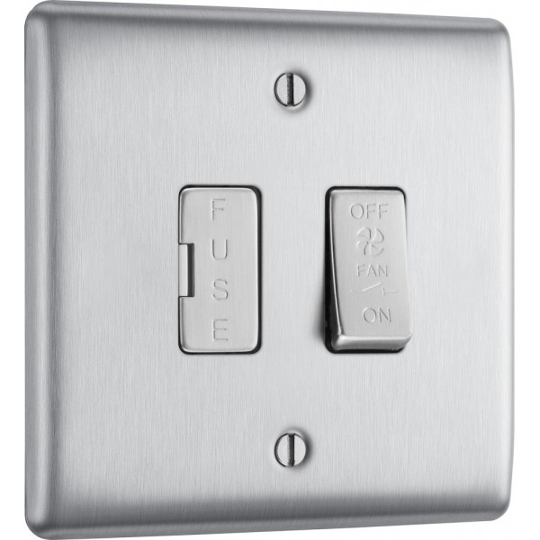 BG Electrical NBS15F Nexus Metal Brushed Steel 10A Triple Pole Fused Fan Isolator Switch