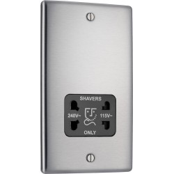 BG Electrical NBS20B Nexus Metal Brushed Steel Shaver Socket Dual Voltage 115/240V Black Insert