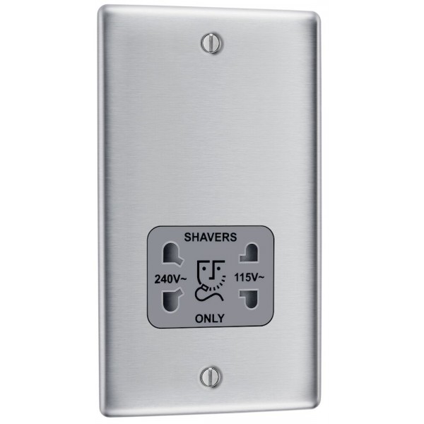 BG Electrical NBS20G Nexus Metal Brushed Steel Shaver Socket Dual Voltage 115/240V Grey Insert