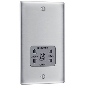 BG Electrical NBS20G Nexus Metal Brushed Steel Shaver Socket Dual Voltage 115/240V Grey Insert