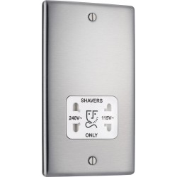 BG Electrical NBS20W Nexus Metal Brushed Steel Shaver Socket Dual Voltage 115/240V White Insert