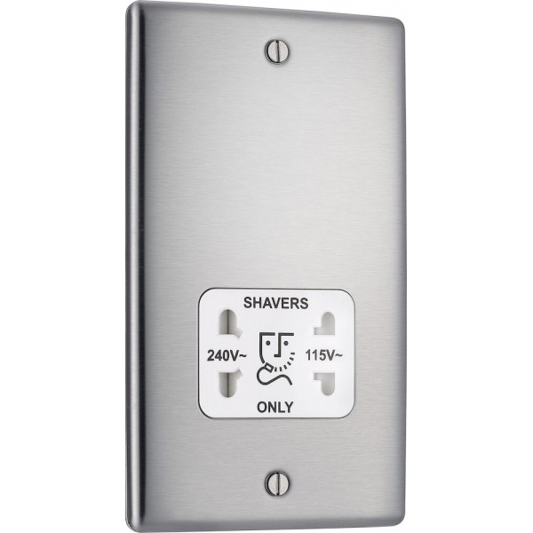 BG Electrical NBS20W Nexus Metal Brushed Steel Shaver Socket Dual Voltage 115/240V White Insert