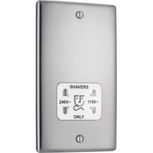 BG Electrical NBS20W Nexus Metal Brushed Steel Shaver Socket Dual Voltage 115/240V White Insert