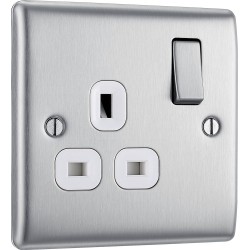 BG Electrical NBS21W Nexus Metal Brushed Steel 13A Single Switched Socket White Inserts