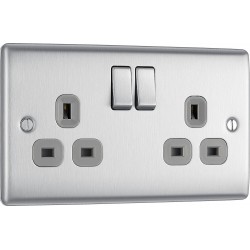 BG Electrical NBS22G Nexus Metal Brushed Steel 13A Double Switched Socket Grey Inserts