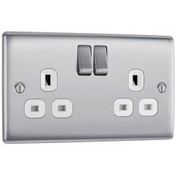 BG Electrical NBS22W Nexus Metal Brushed Steel 13A Double Switched Socket White Inserts