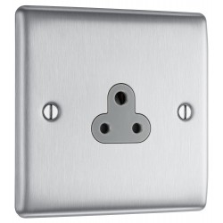 BG Electrical NBS28G Nexus Metal Brushed Steel 2A Single Round Pin Unswitched Socket Grey Insert