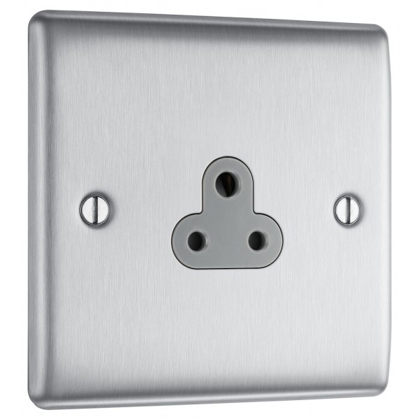 BG Electrical NBS28G Nexus Metal Brushed Steel 2A Single Round Pin Unswitched Socket Grey Insert