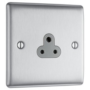 BG Electrical NBS28G Nexus Metal Brushed Steel 2A Single Round Pin Unswitched Socket Grey Insert