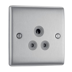 BG Electrical NBS29G Nexus Metal Brushed Steel 5A Single Round Pin Unswitched Socket Grey Insert