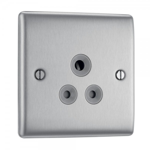 BG Electrical NBS29G Nexus Metal Brushed Steel 5A Single Round Pin Unswitched Socket Grey Insert