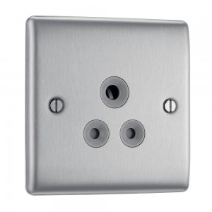 BG Electrical NBS29G Nexus Metal Brushed Steel 5A Single Round Pin Unswitched Socket Grey Insert