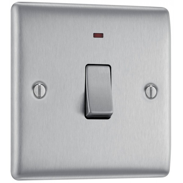 BG Electrical NBS31 Nexus Metal Brushed Steel 20A Double Pole Switch With LED Indicator