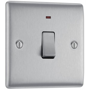 BG Electrical NBS31 Nexus Metal Brushed Steel 20A Double Pole Switch With LED Indicator