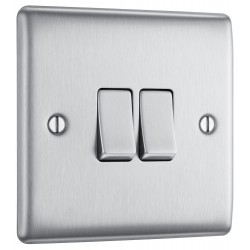 BG Electrical NBS42 Nexus Metal Brushed Steel 20A 16AX Double Switch 2 Way