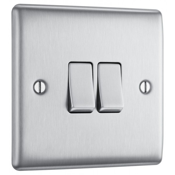 BG Electrical NBS42 Nexus Metal Brushed Steel 20A 16AX Double Switch 2 Way