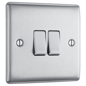 BG Electrical NBS42 Nexus Metal Brushed Steel 20A 16AX Double Switch 2 Way
