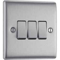 BG Electrical NBS43 Nexus Metal Brushed Steel 20A 16AX Triple Switch 2 Way