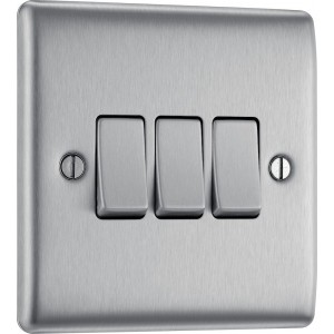 BG Electrical NBS43 Nexus Metal Brushed Steel 20A 16AX Triple Switch 2 Way