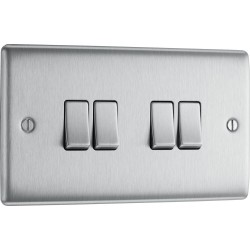 BG Electrical NBS44 Nexus Metal Brushed Steel 20A 16AX Quadruple Switch 2 Way
