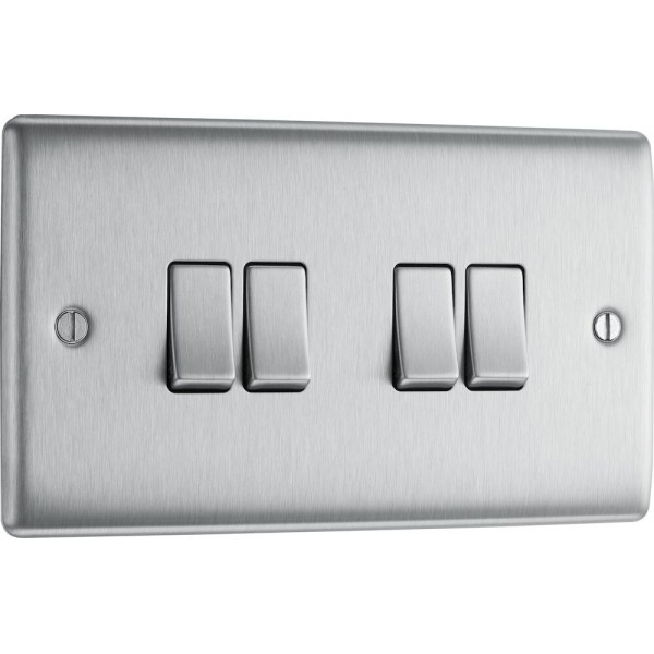 BG Electrical NBS44 Nexus Metal Brushed Steel 20A 16AX Quadruple Switch 2 Way